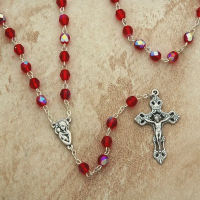 Dark Red Crystal Beaded Rosary