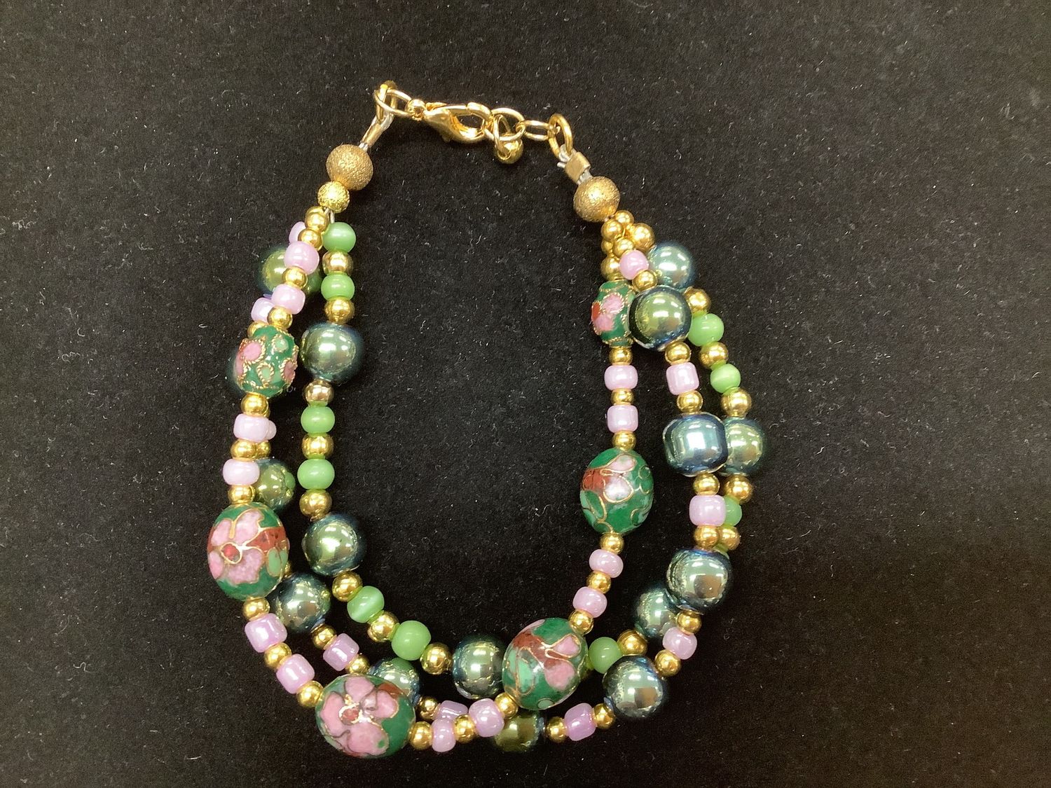 Green &amp; Pink Enamel Beaded Bracelet