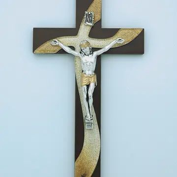 Italian Murano Glass Wood Wall Cross 6"