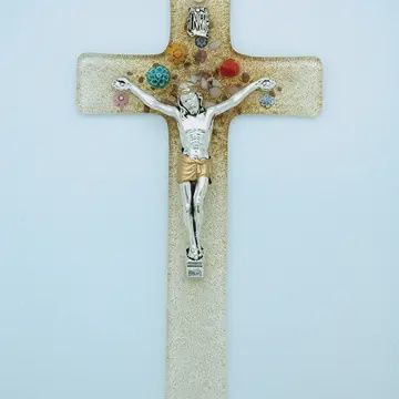 Italian Murano Floral Glass Crucifix 6"