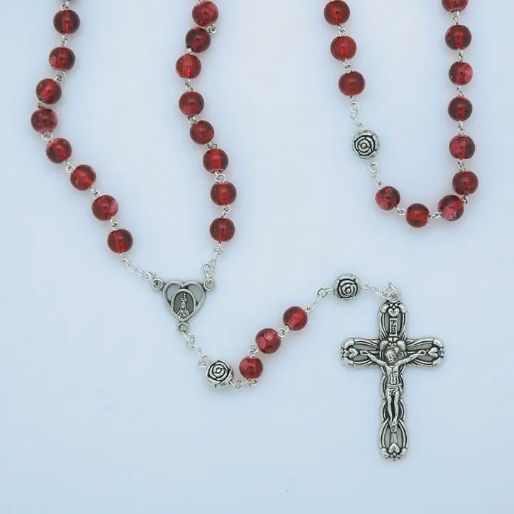 Red Rose Glass Rosary