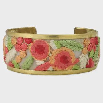 Embroidered Floral Cuff Bracelet Pink