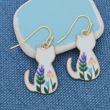White Floral Cat Earrings