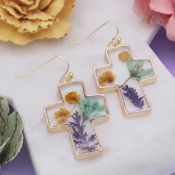 Cross Dried Flower Earrings