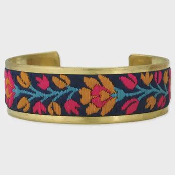 Embroidered Floral Bracelet Black