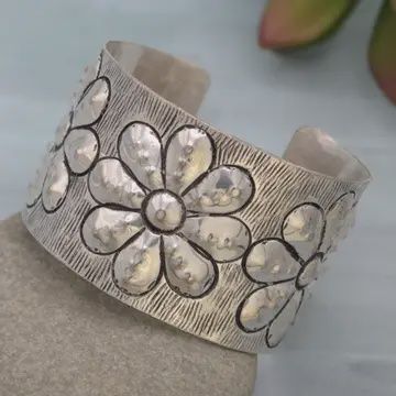 Embossed Silver Cuff Bracelet