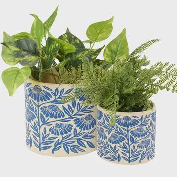 Blue Folk Art Planter, Size: Large