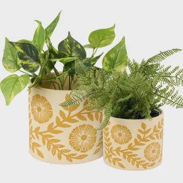 Yellow Folk Art Planter, Size: Large