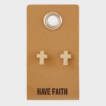 Leather Tag with Cross Earrings