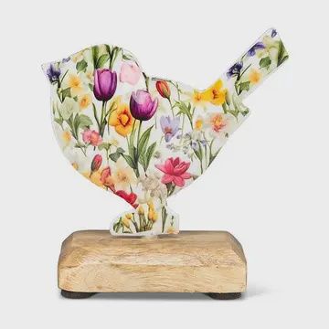 Floral Bird on Wood Base