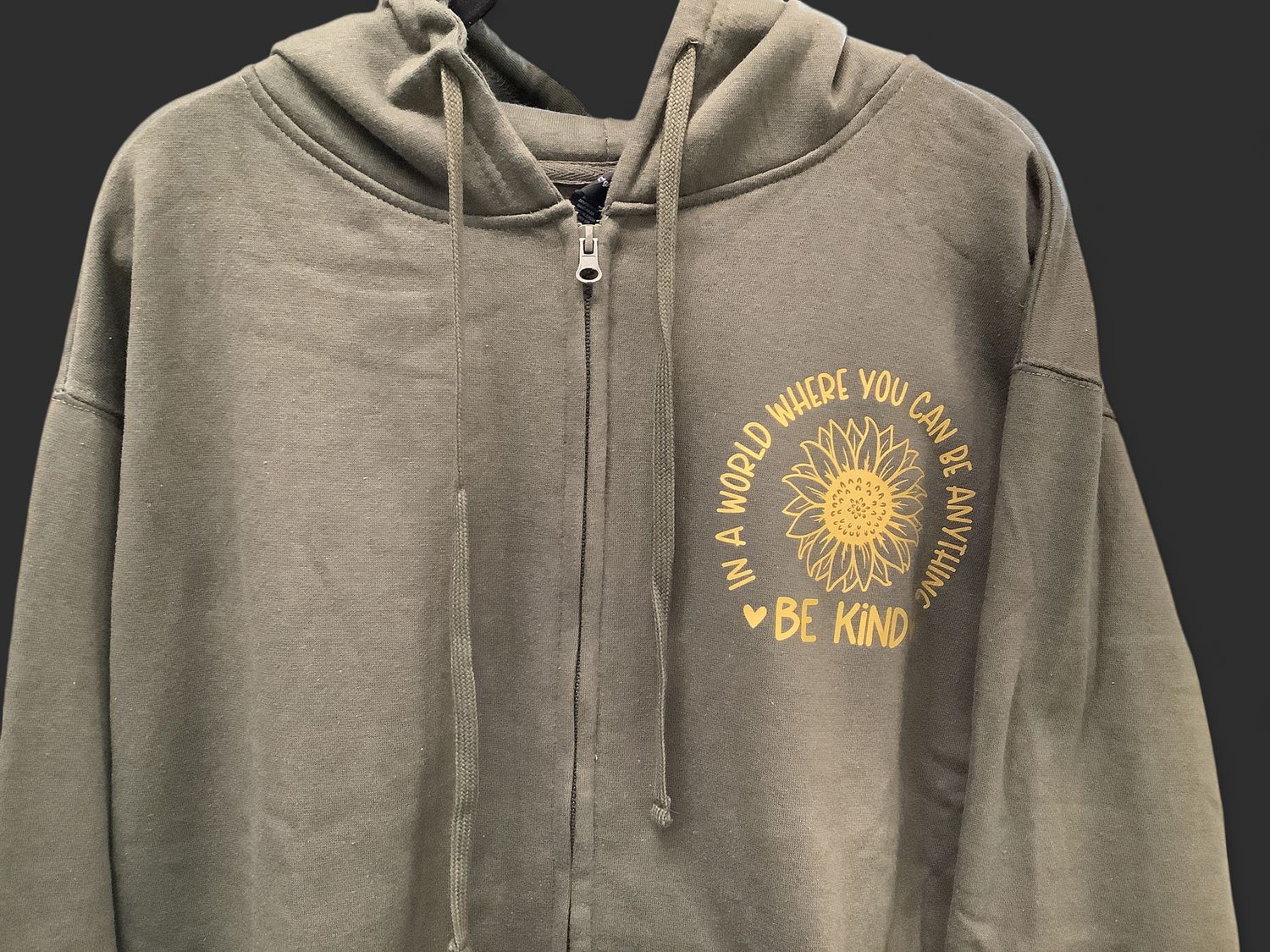 "In A World" Lrg Olive Green Zip