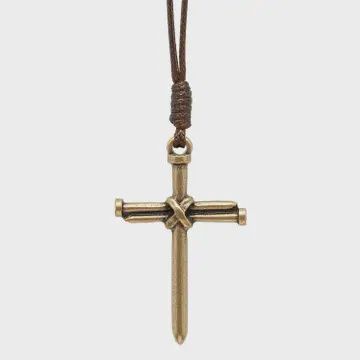 Nail Cross Bronze Necklace 18"