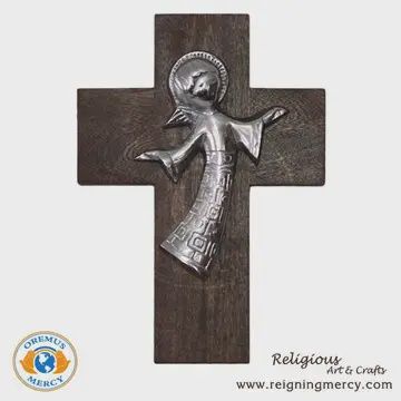 Wood with Pewter Angel Wall Cross 10"