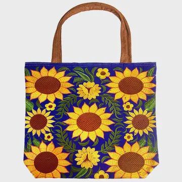 Embroidered Floral Sunflower Tote Bag