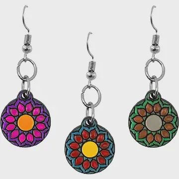 Wooden Flower Mandala Round Earrings