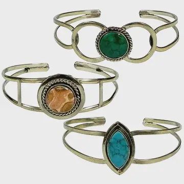 Stone Cuff Metal Bracelet