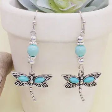 Silver Turquoise Dargonfly Earrings