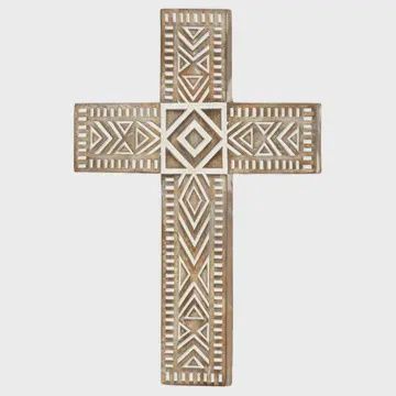 White Wash Brown Wall Cross 10"