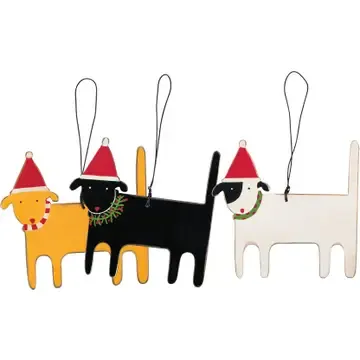 Christmas Dog Wood Ornament, Colour: Yellow