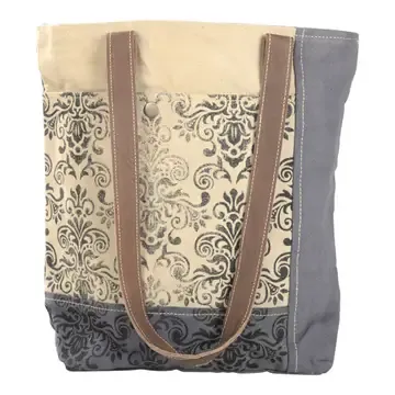 Gray and Floral Tote Bag