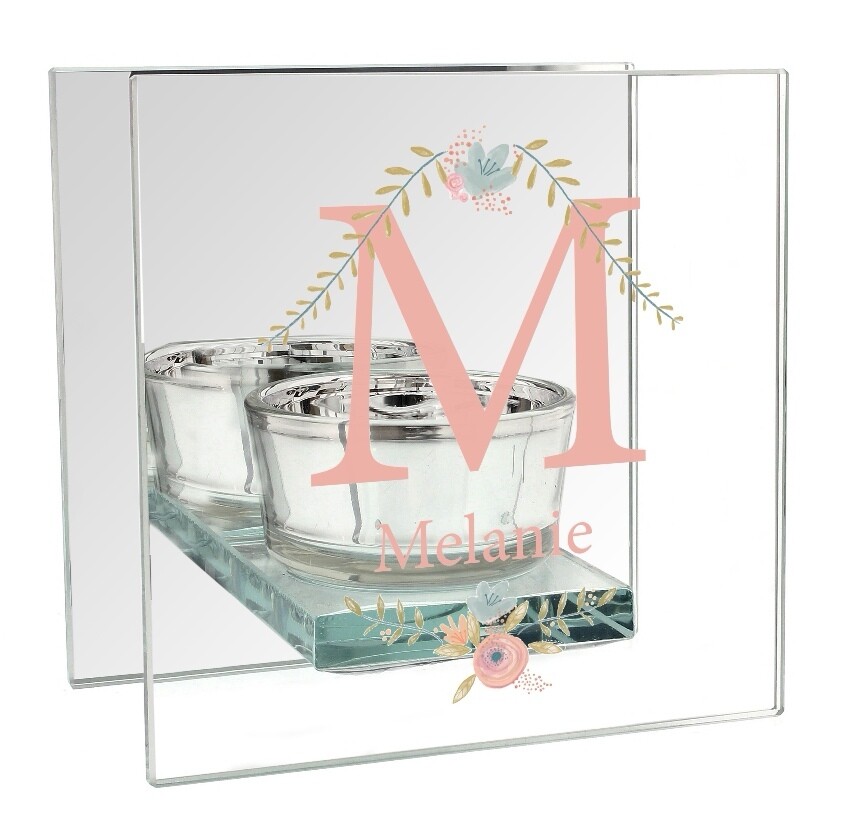 Personalised Floral Bouquet Mirrored Glass Tea Light Candle Holder