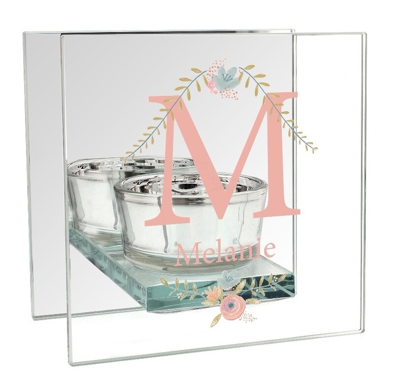 Personalised Floral Bouquet Mirrored Glass Tea Light Candle Holder
