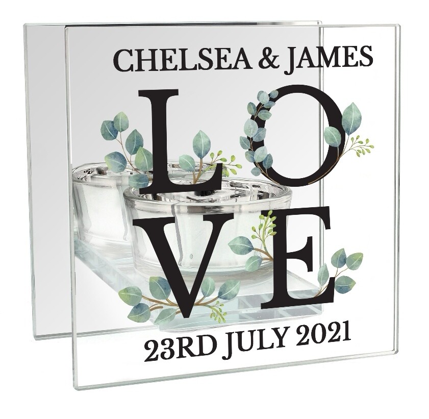 Personalised Botanical Mirrored Glass Tea Light Holder