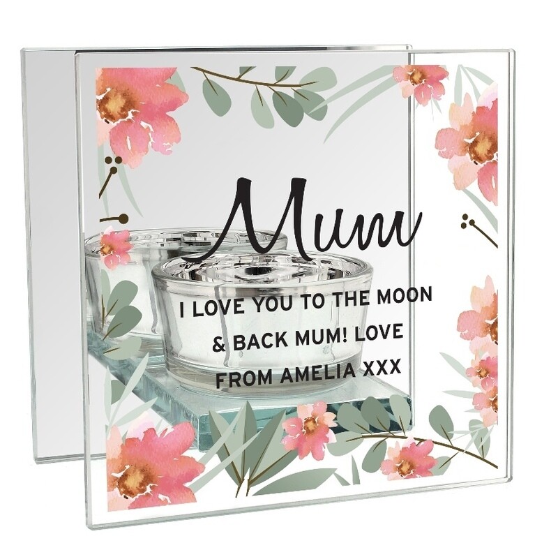 Personalised Floral Sentimental Mirrored Glass Tea Light Candle Holder