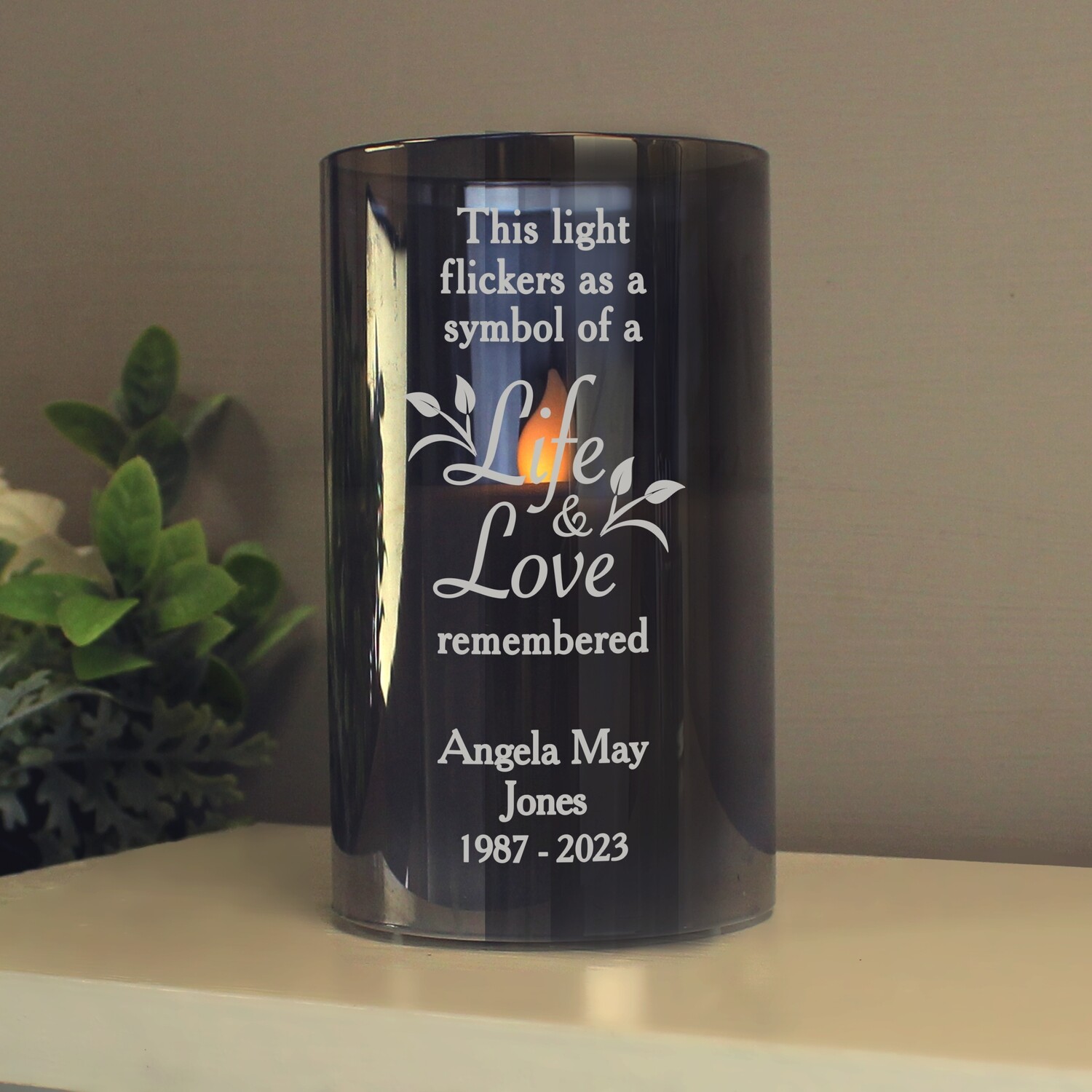 Personalised Life &amp; Love Memorial Smoked LED Candle