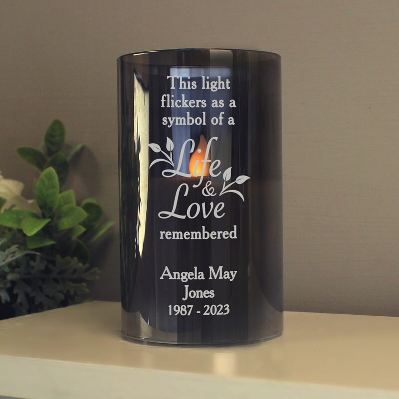 Personalised Life &amp; Love Memorial Smoked LED Candle