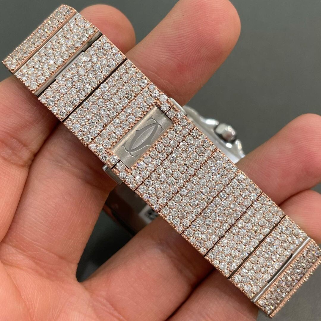 icedout cartier watch moissanite watch vvs d color pass diamond tester