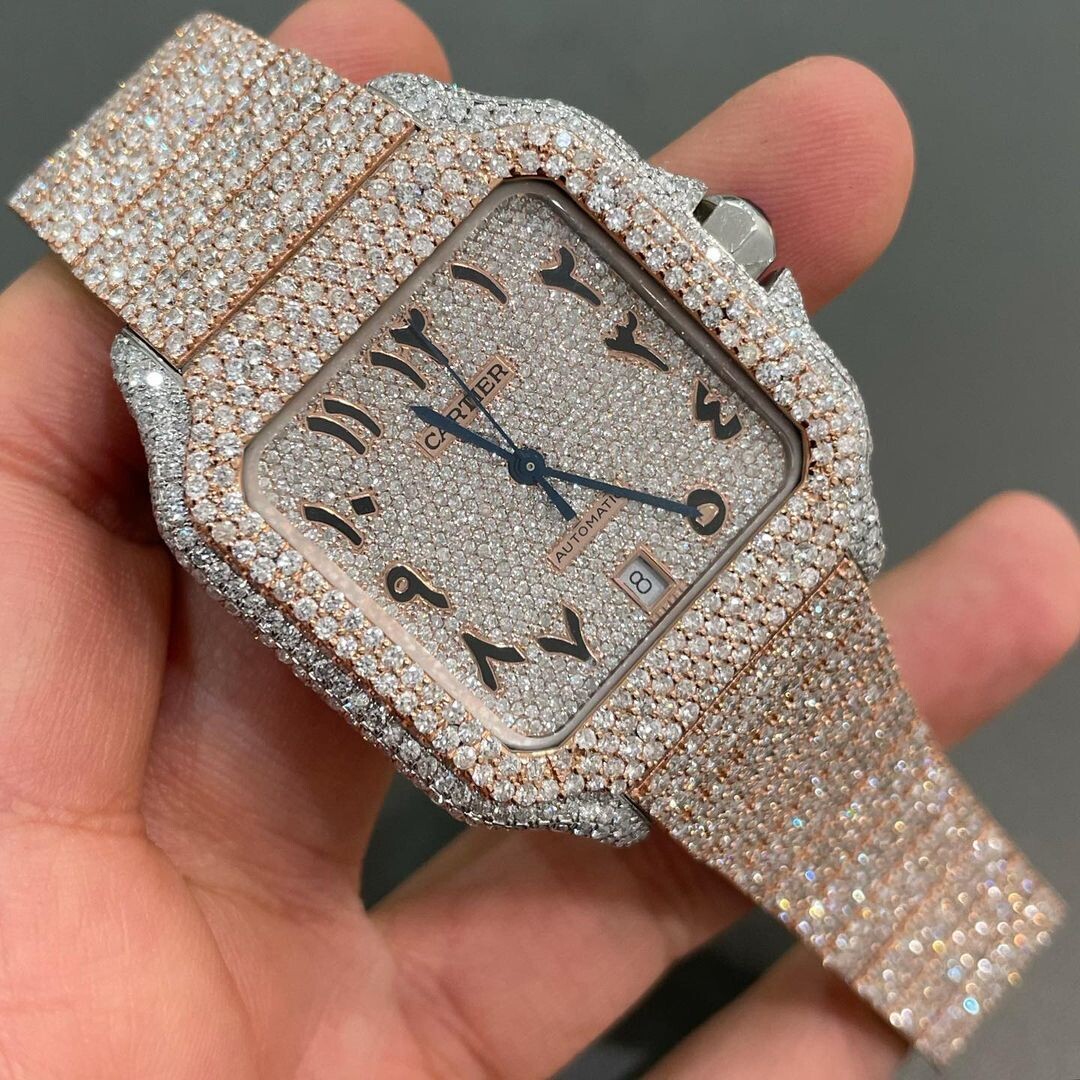 icedout cartier watch moissanite watch vvs d color pass diamond tester