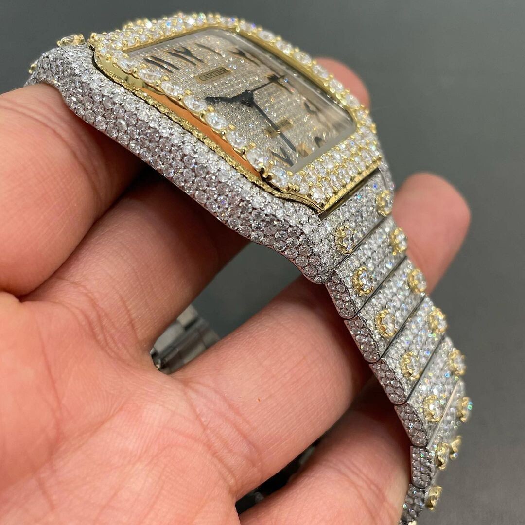 icedout cartier watch moissanite watch vvs d color pass diamond tester