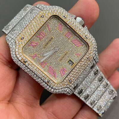 icedout cartier watch moissanite watch vvs d color pass diamond tester