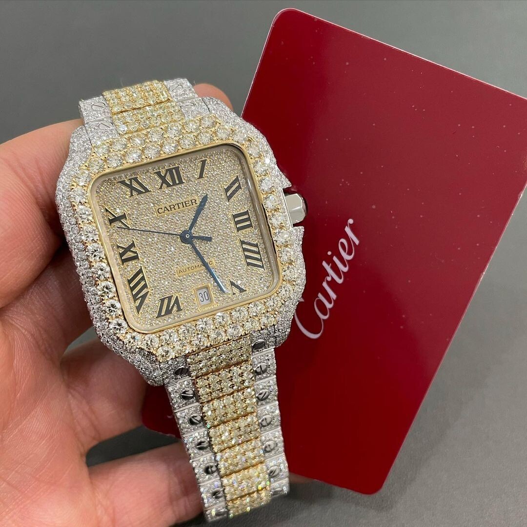 icedout cartier watch moissanite watch vvs d color pass diamond tester