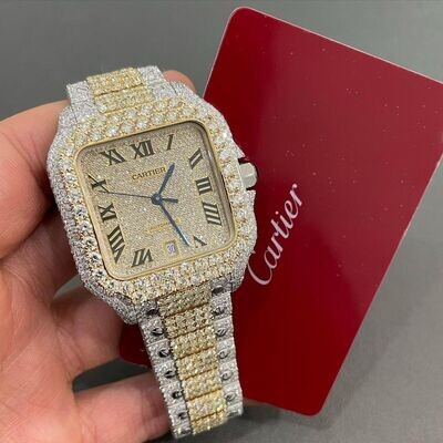 icedout cartier watch moissanite watch vvs d color pass diamond tester