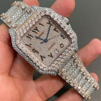 icedout cartier watch moissanite watch vvs d color pass diamond tester