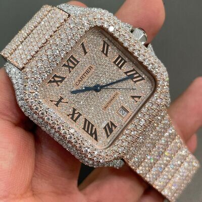 icedout cartier watch moissanite watch vvs d color pass diamond tester