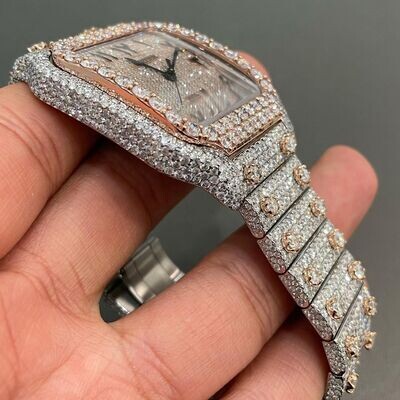 icedout cartier watch moissanite watch vvs d color pass diamond tester