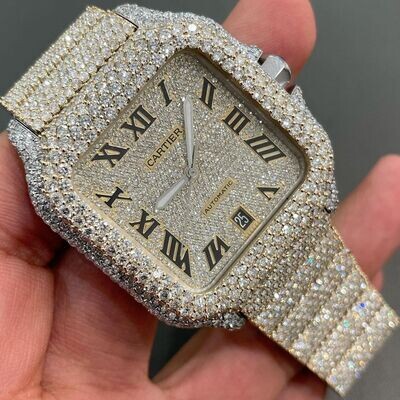 icedout cartier watch moissanite watch vvs d color pass diamond tester