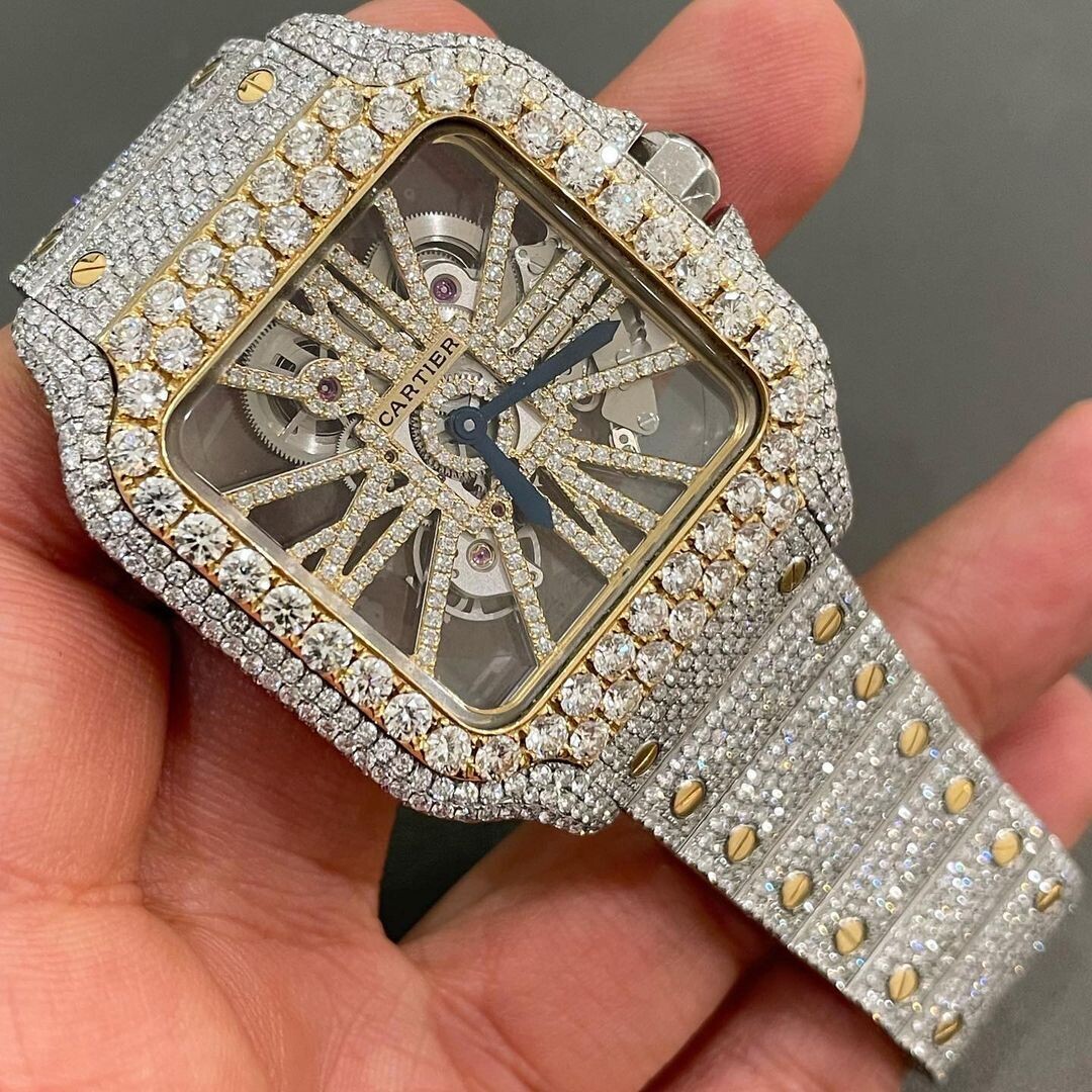 icedout cartier watch moissanite watch vvs d color pass diamond tester