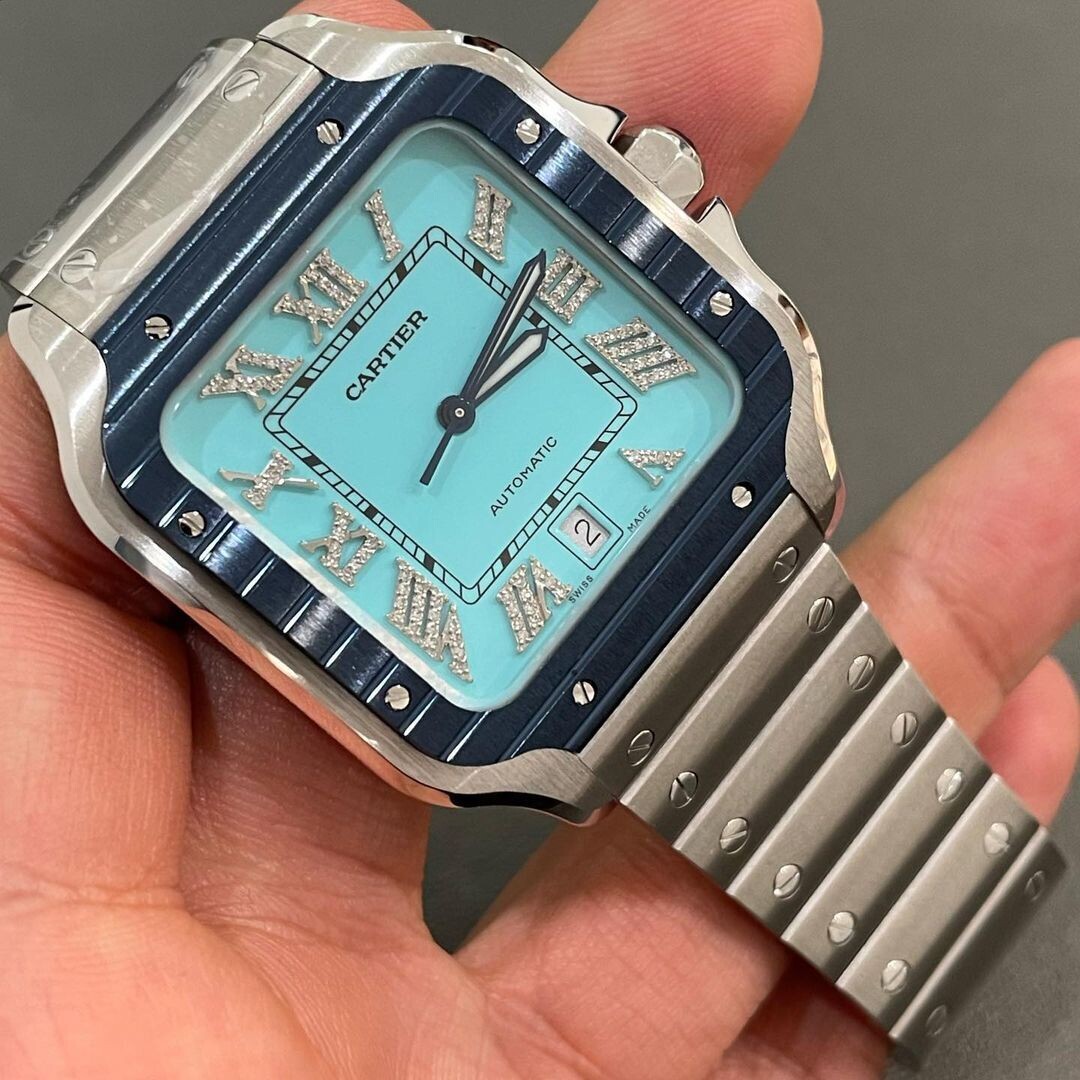icedout cartier watch moissanite watch vvs d color pass diamond tester