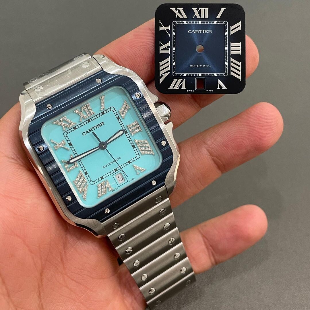 icedout cartier watch moissanite watch vvs d color pass diamond tester