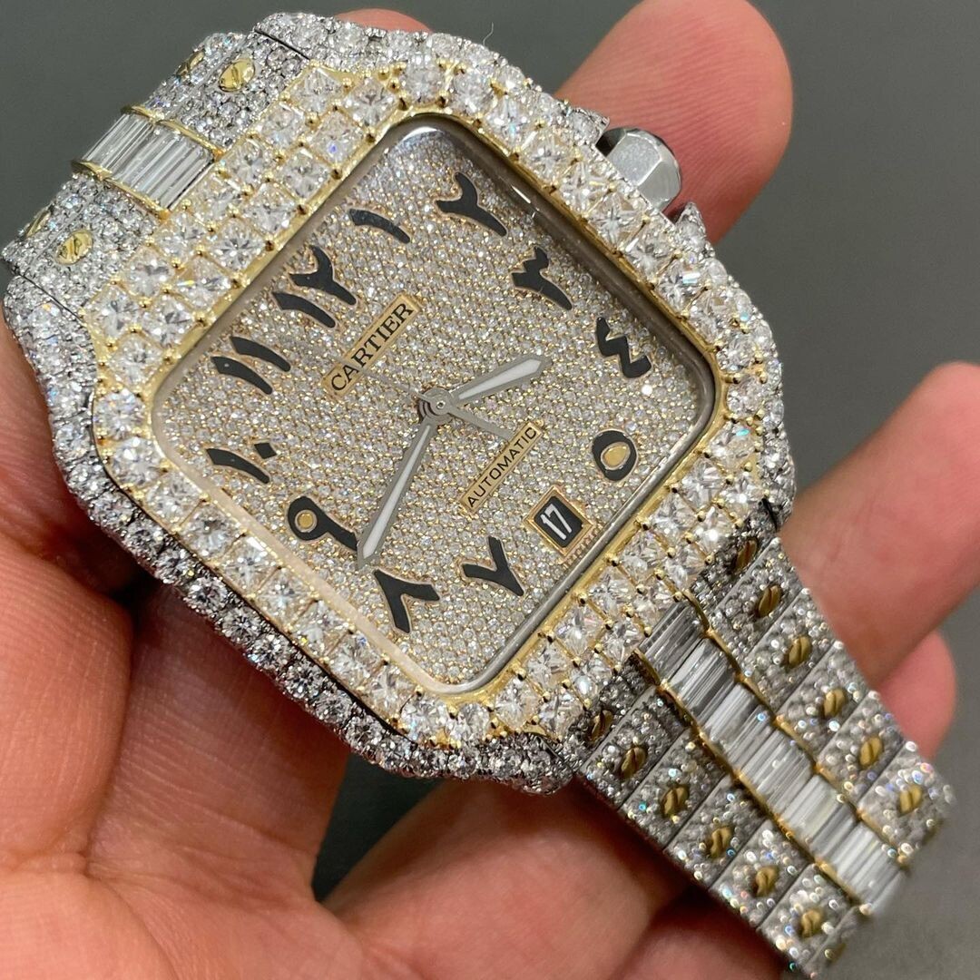 icedout cartier watch moissanite watch vvs d color pass diamond tester