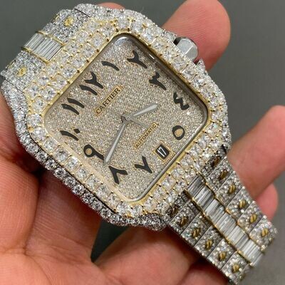 icedout cartier watch moissanite watch vvs d color pass diamond tester