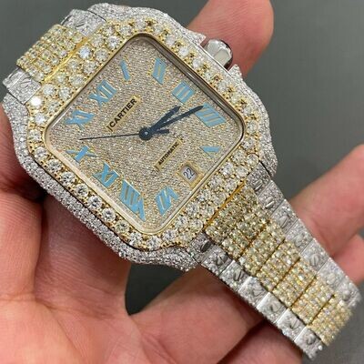 icedout cartier watch moissanite watch vvs d color pass diamond tester