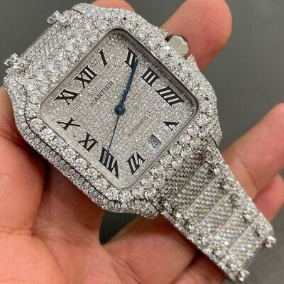 icedout cartier watch moissanite watch vvs d color pass diamond tester
