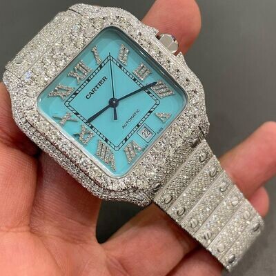 icedout cartier watch moissanite watch vvs d color pass diamond tester