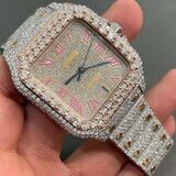 icedout cartier watch moissanite watch vvs d color pass diamond tester