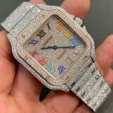 icedout cartier watch moissanite watch vvs d color pass diamond tester